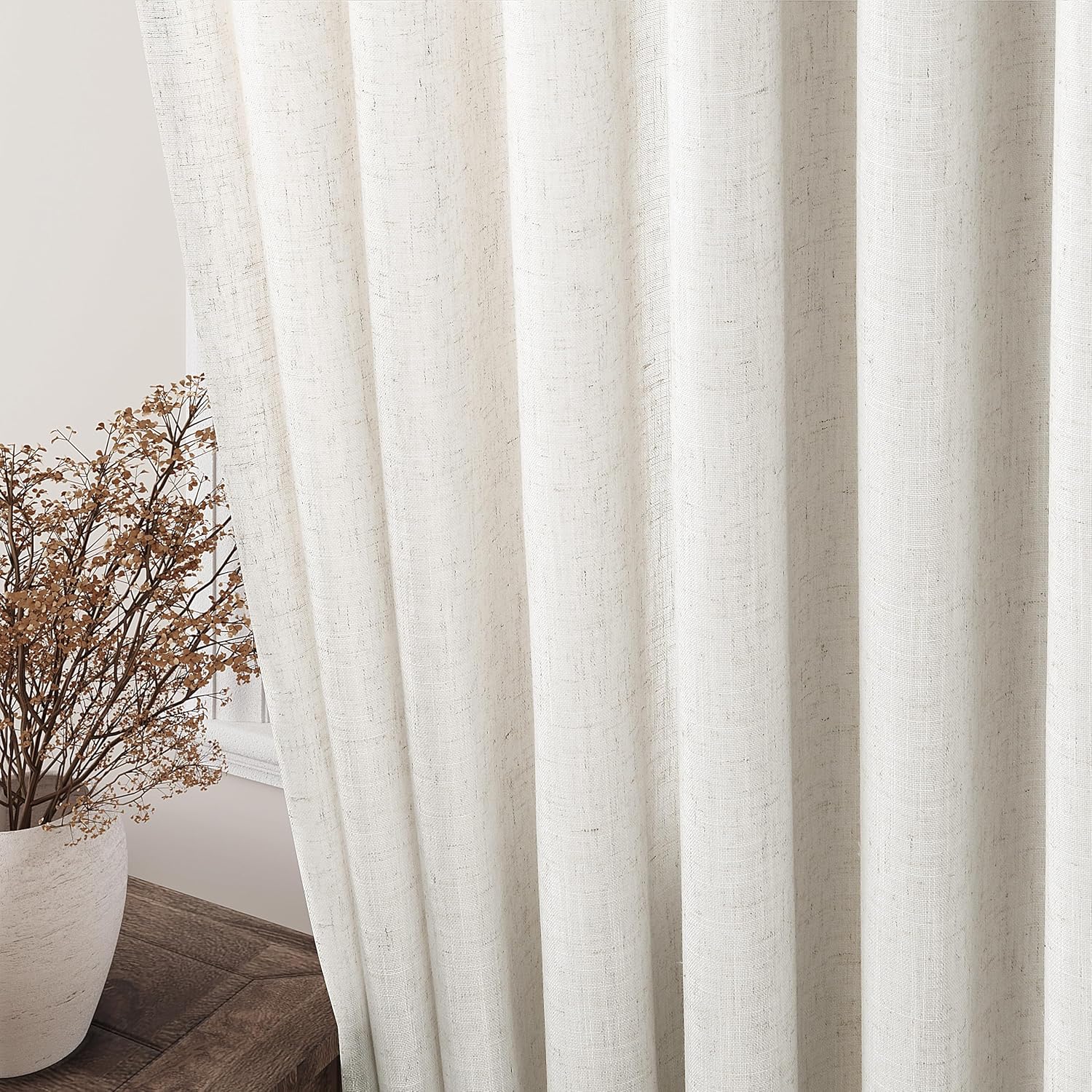 Nanspring Linen Blend Back Tab Curtains 84" 2-Pack Neutral Modern Farmhouse