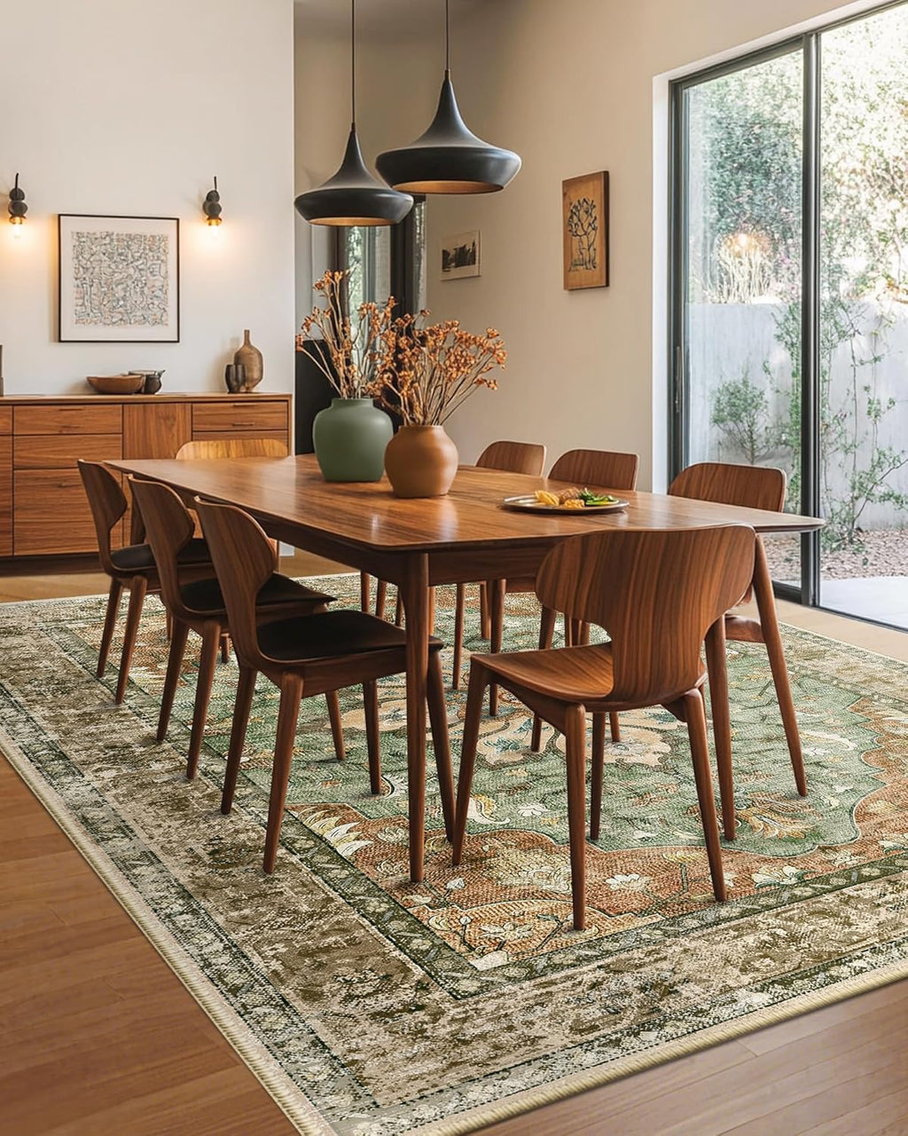 RELEANY 8'x10' Washable Non-Slip Floral Vintage Medallion Rug for Living Room