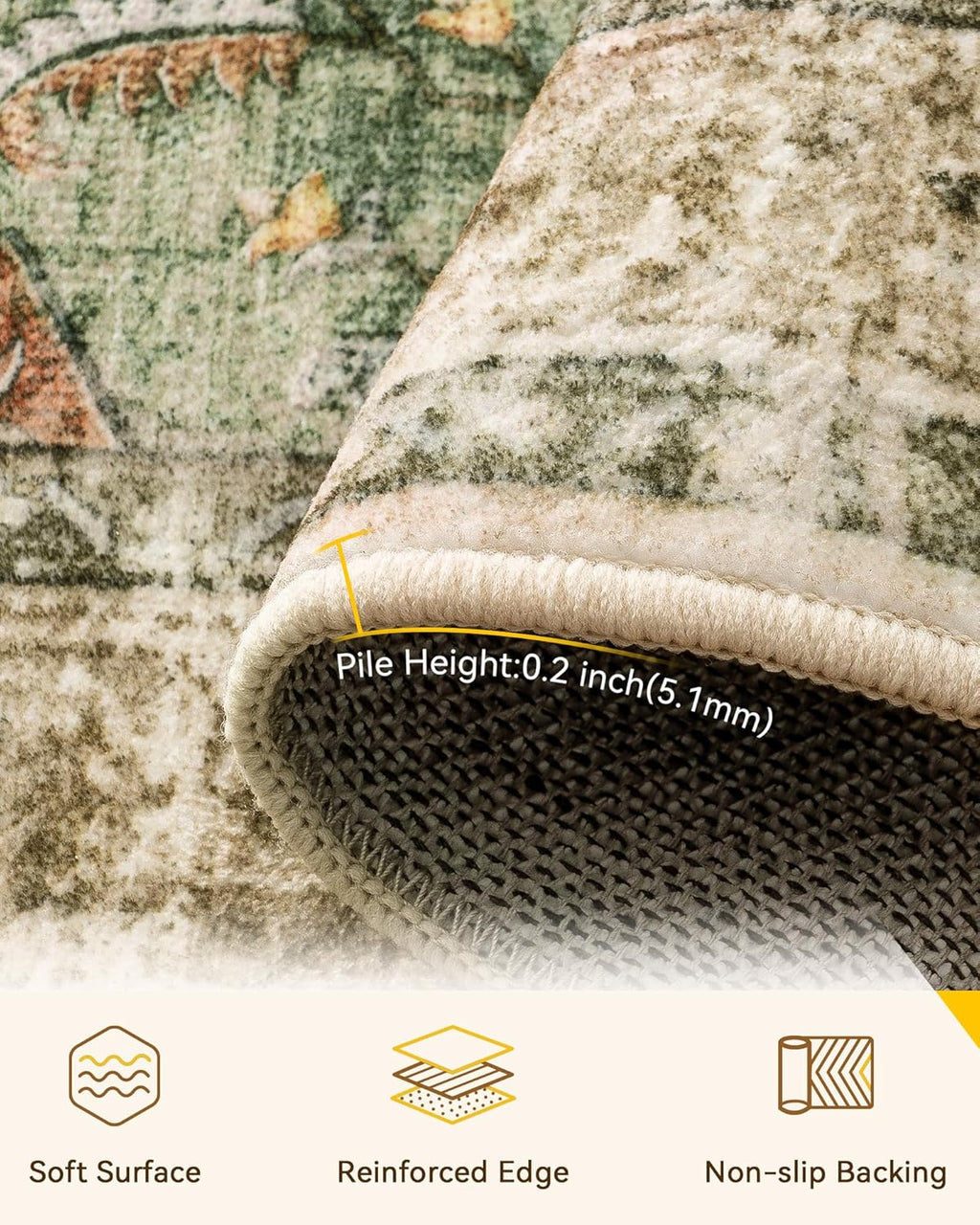RELEANY 8'x10' Washable Non-Slip Floral Vintage Medallion Rug for Living Room