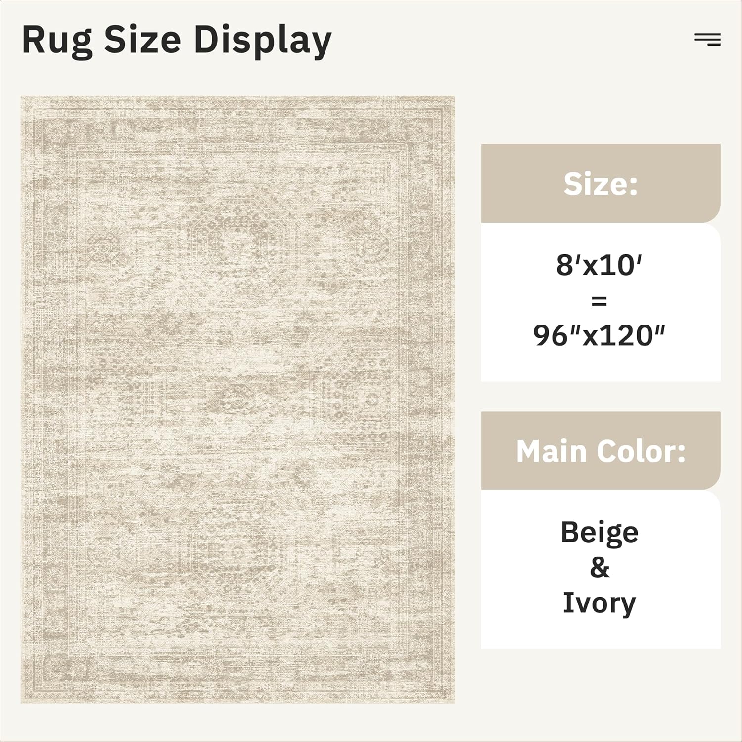Soalmost Washable 8x10 Vintage Beige Area Rug - Soft Non-Slip Living Room Carpet
